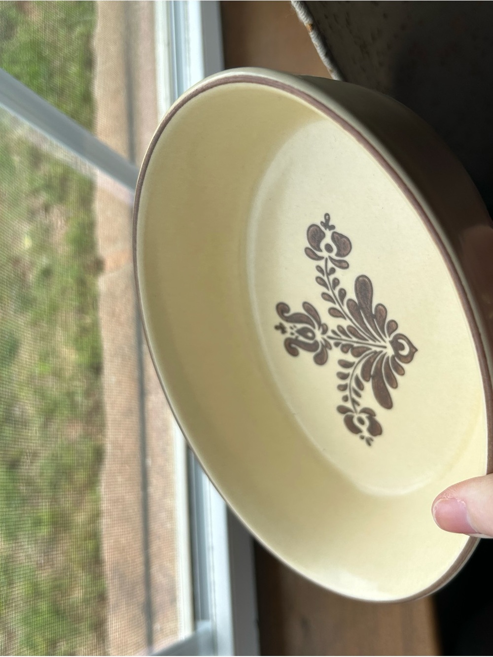 Pfaltzgraff Cream Serving Bowl with Brown Floral Pattern